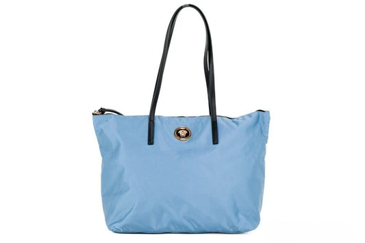 Versace Portuna Medusa Medium Cornflower Blue Nylon Leather Tote Bag Purse